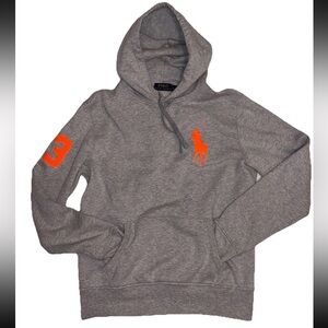 Polo Ralph Lauren Big Pony Men's SM Grey Hoodie Orange Embroidered Pony #3 Arm